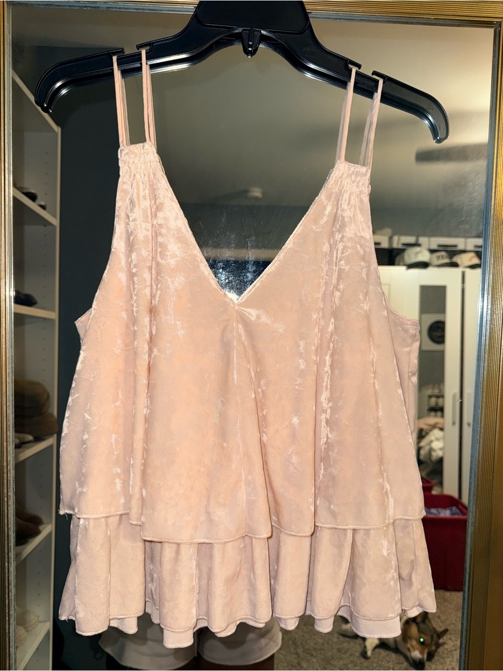 Blush Pink Velvet Tiered Cami Top